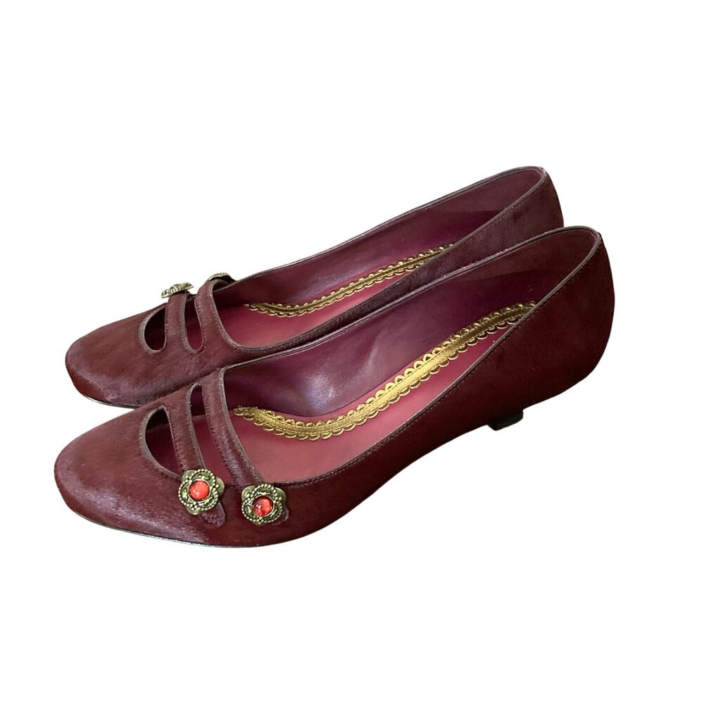 Vintage Burgundy J Vincent Pony Hair Kitten Heel Shoe - Picture 2 of 8